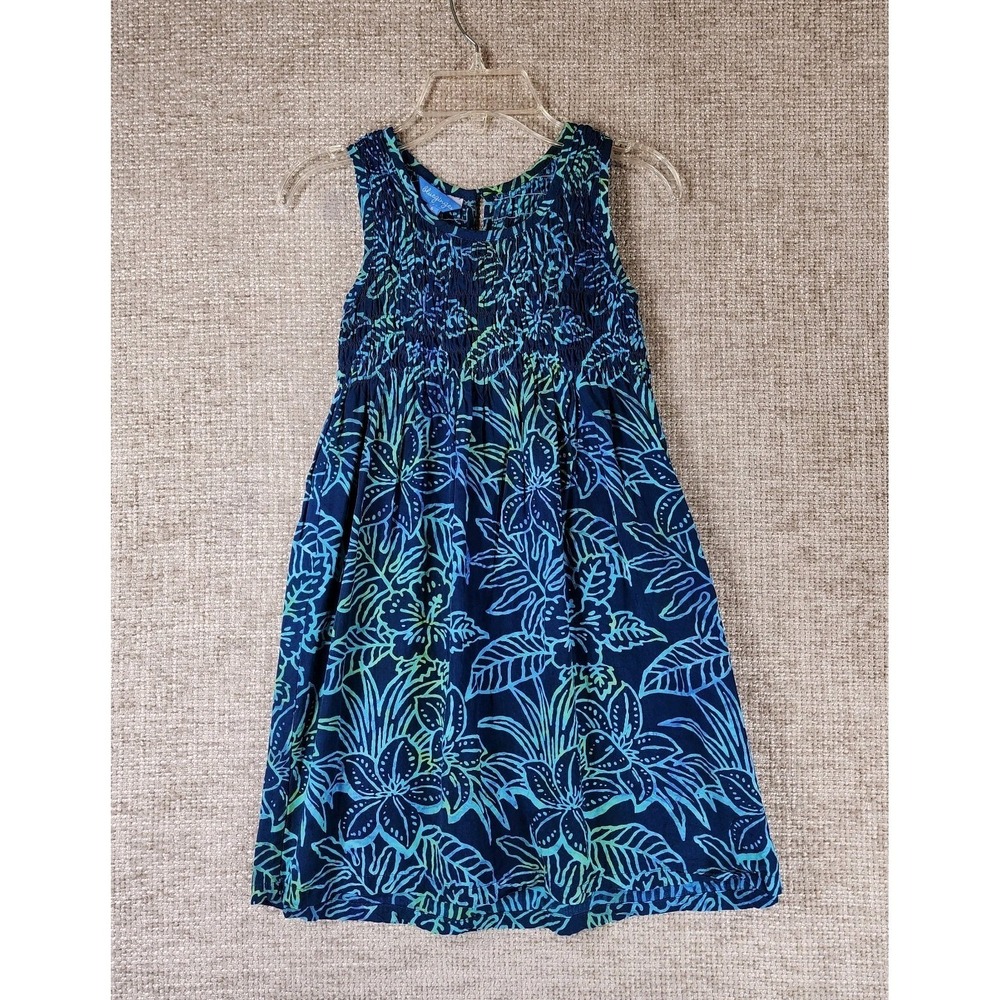 Blue Ginger Blue Floral Batik Dress Girls 6 Smocked Beachy Hawaiian Sundress